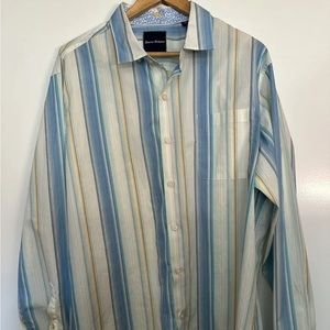 TOMMY BAHAMA Blue Stripe Long Sleeve 100% Silk Vtg with Pockets Dress Shirt, XL
